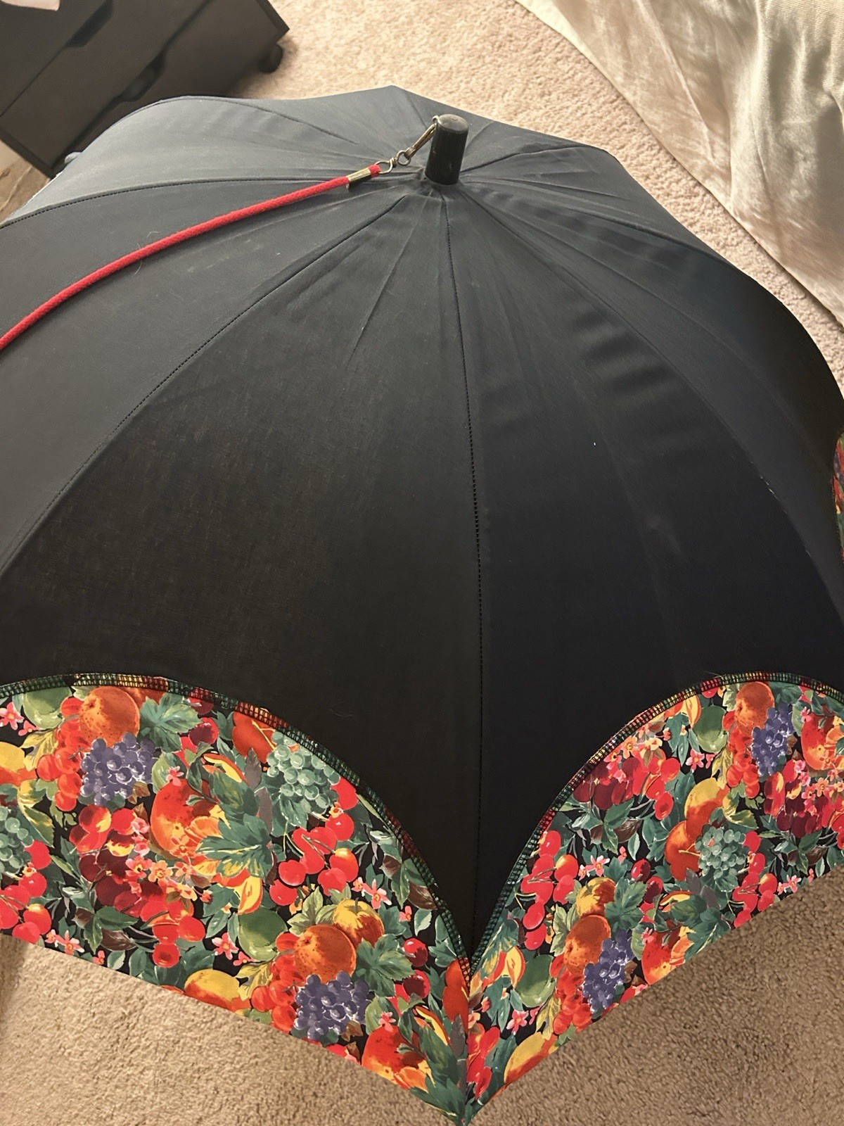 DAIBIN Women’s Classic Umbrella Black Canopy Floral Border Cotton/Polyester