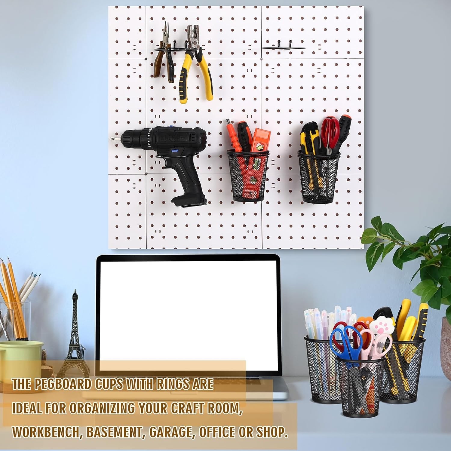 Multipurpose Pegboard Baskets with Hooks for Office and Home Organization