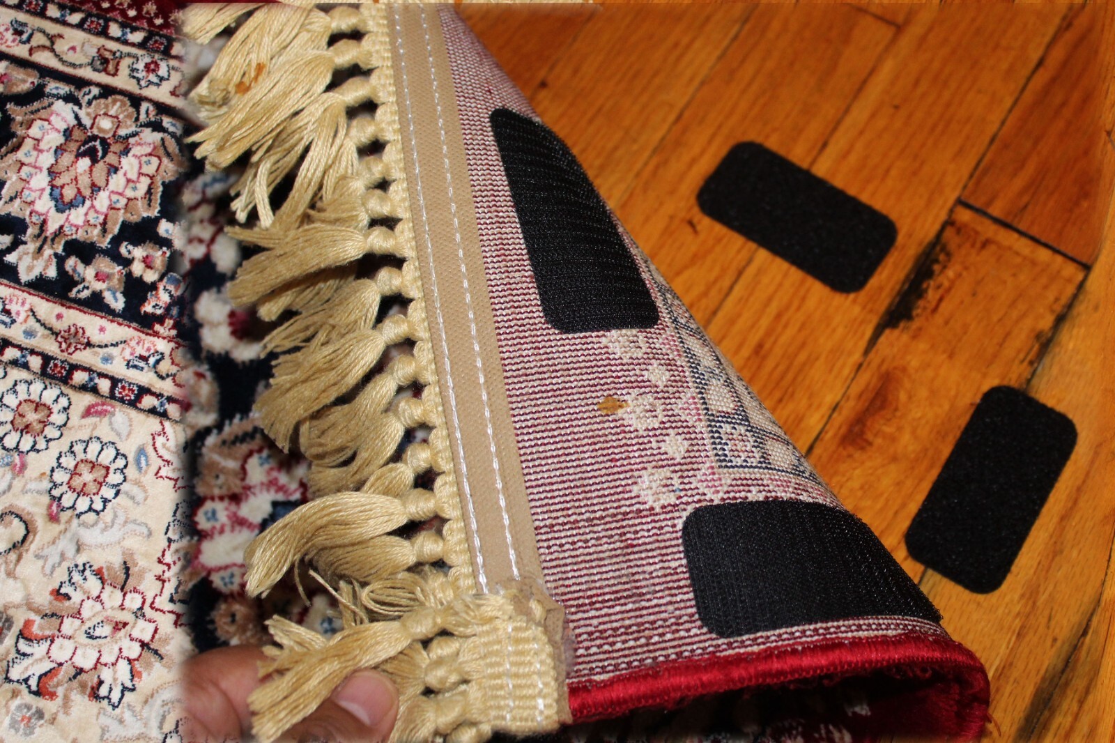 Heavy-duty 24 pairs of self-adhesive hook and loop tape strips  anti-slip rug