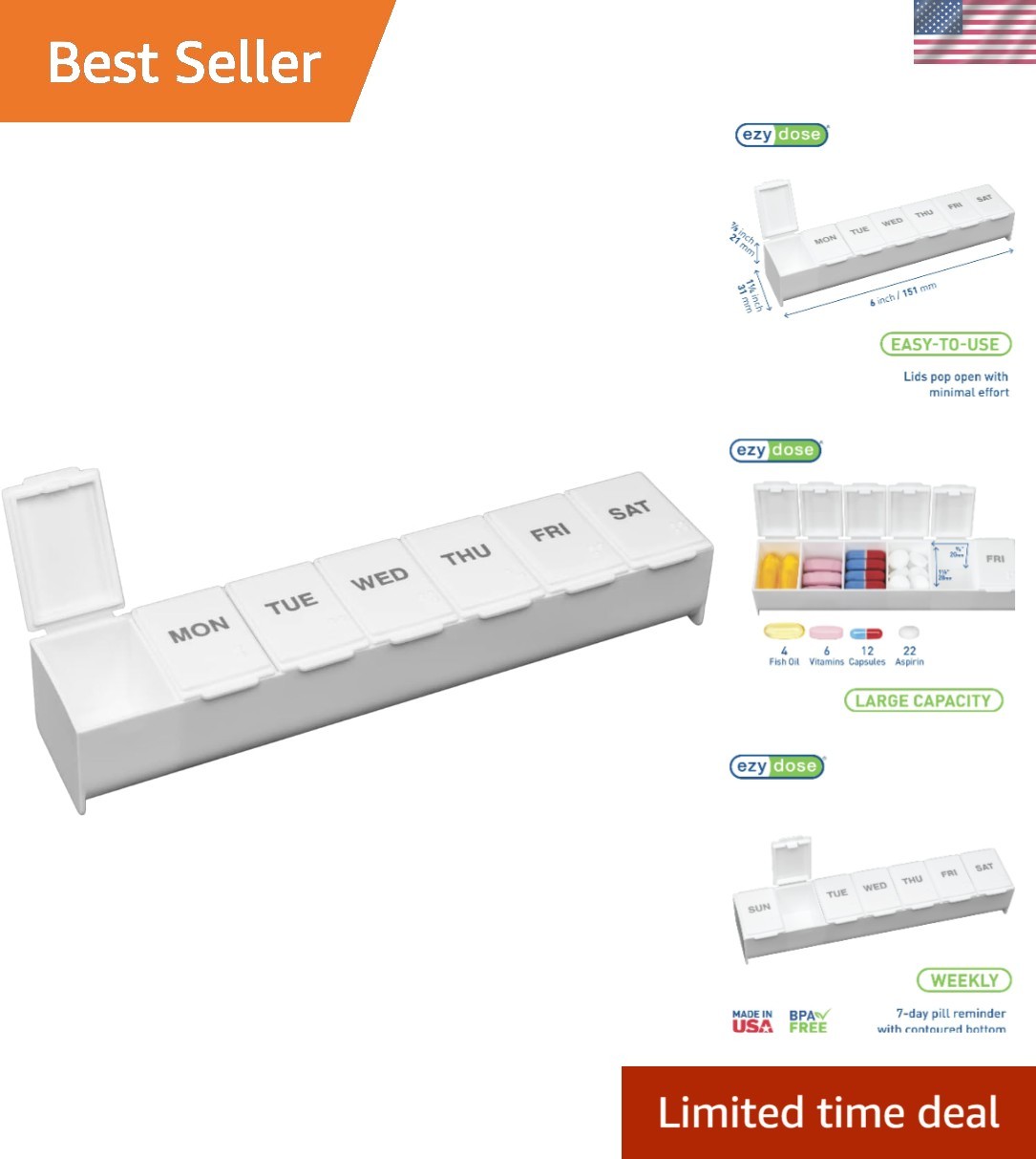 Compact Weekly Pill Organizer – Easy Open, BPA-Free Medication Planner in White