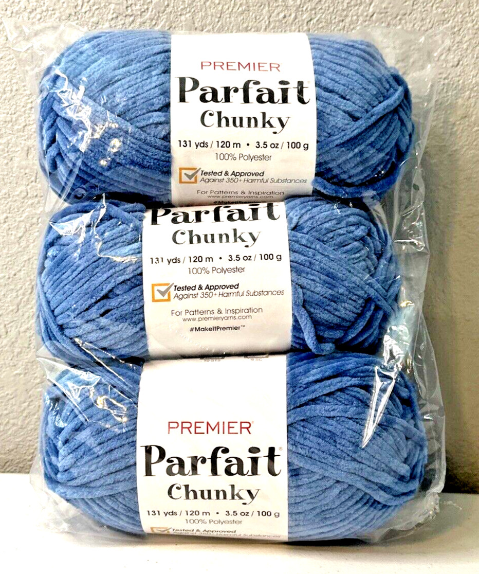 Lot of 3 Premier Parfait Chunky Super Bulky Plush Cornflower Yarn 131 yd each