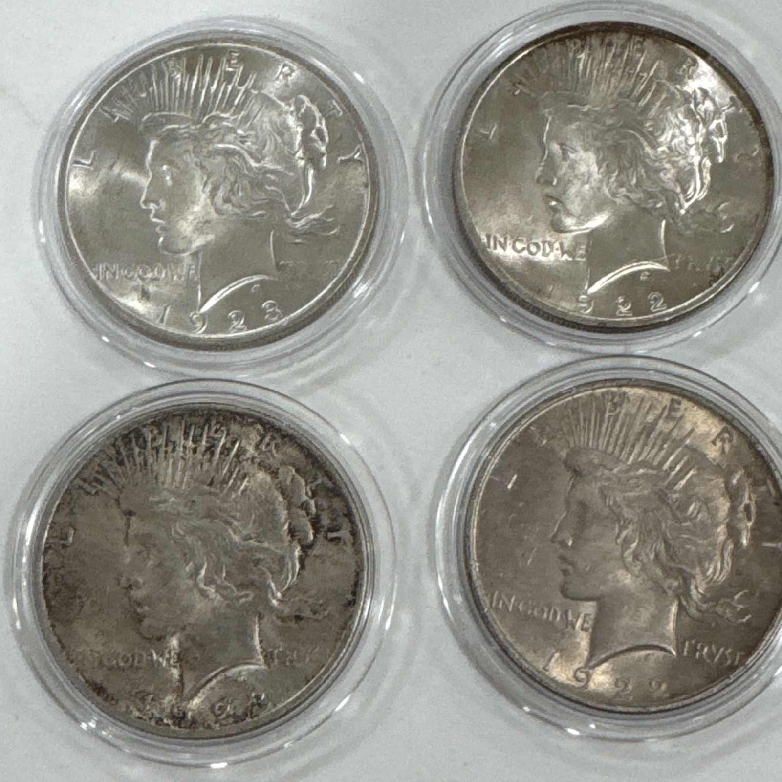 Peace Silver Dollars U.S. $1 quality Lot of 4 1922/23 90% $4 Face Valu Authentic