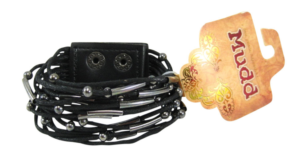 Multi Strand Black Leather Bracelet with Hematite Sliders & Balls by Mudd #B1004