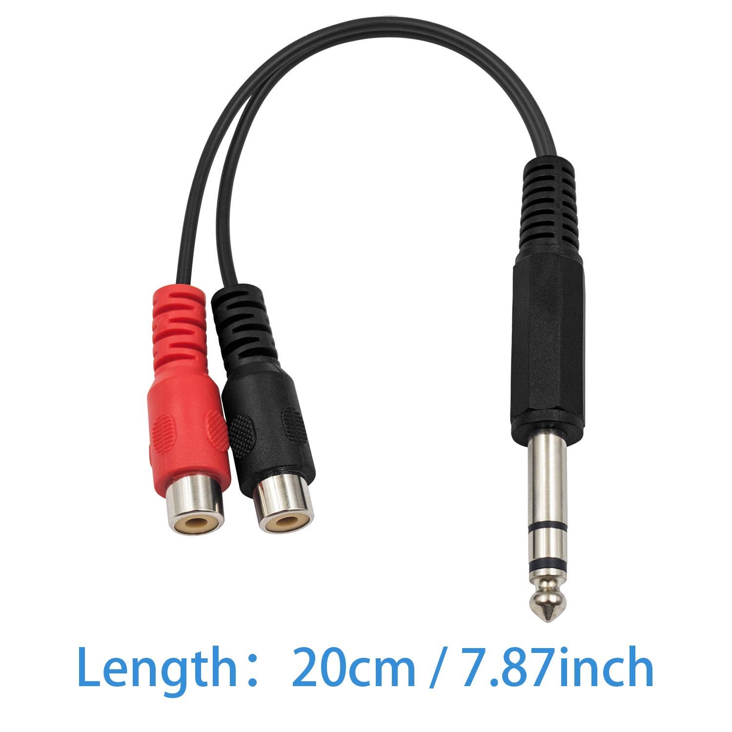Poyiccot 6.35mm 1/4 inch TRS Stereo Jack Male to 2 RCA 20cm, Black& Red