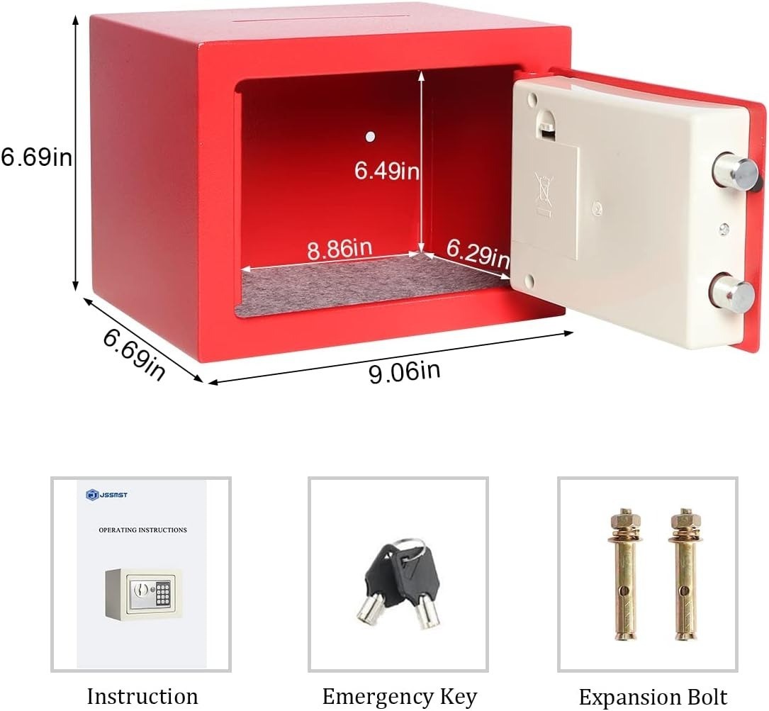 Red Small Safe Box for Money - 0.23CF Mini Safe Electronic Keypad Home Safety