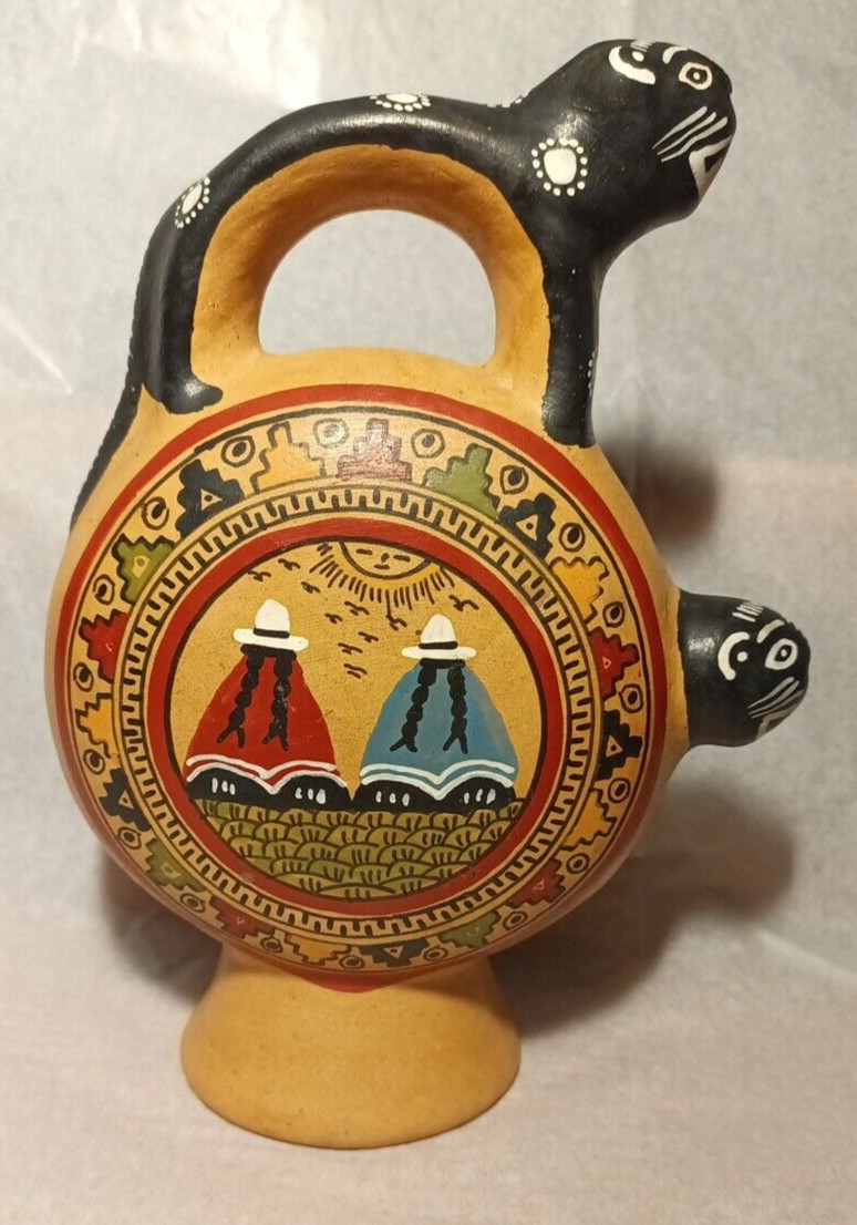 Cusco Peru Liquor Pitcher Inca Style Pitcher Jaguar Vessel Folk Art 7in. Vintage