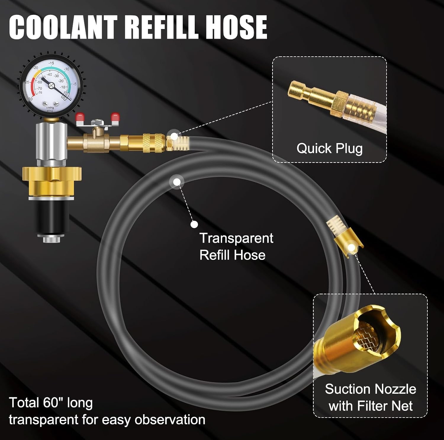 Universal Cooling System Vacuum Type Coolant Refill Tool Kit, Black