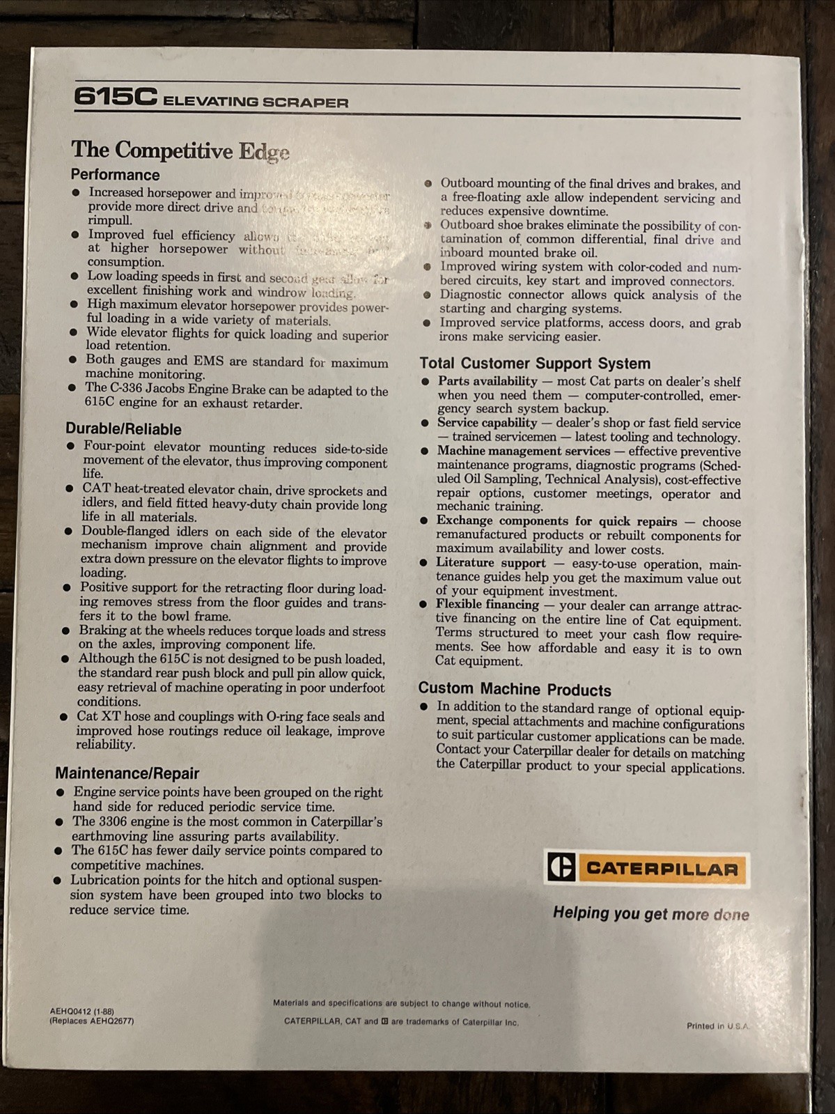 Caterpillar 615C Elevating Scraper Brochure ‘88