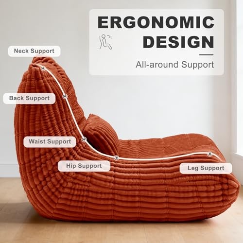 Bean Bag Chair with Lumbar Pillow, Gaint Bean Bag Chairs for Adults, Orange