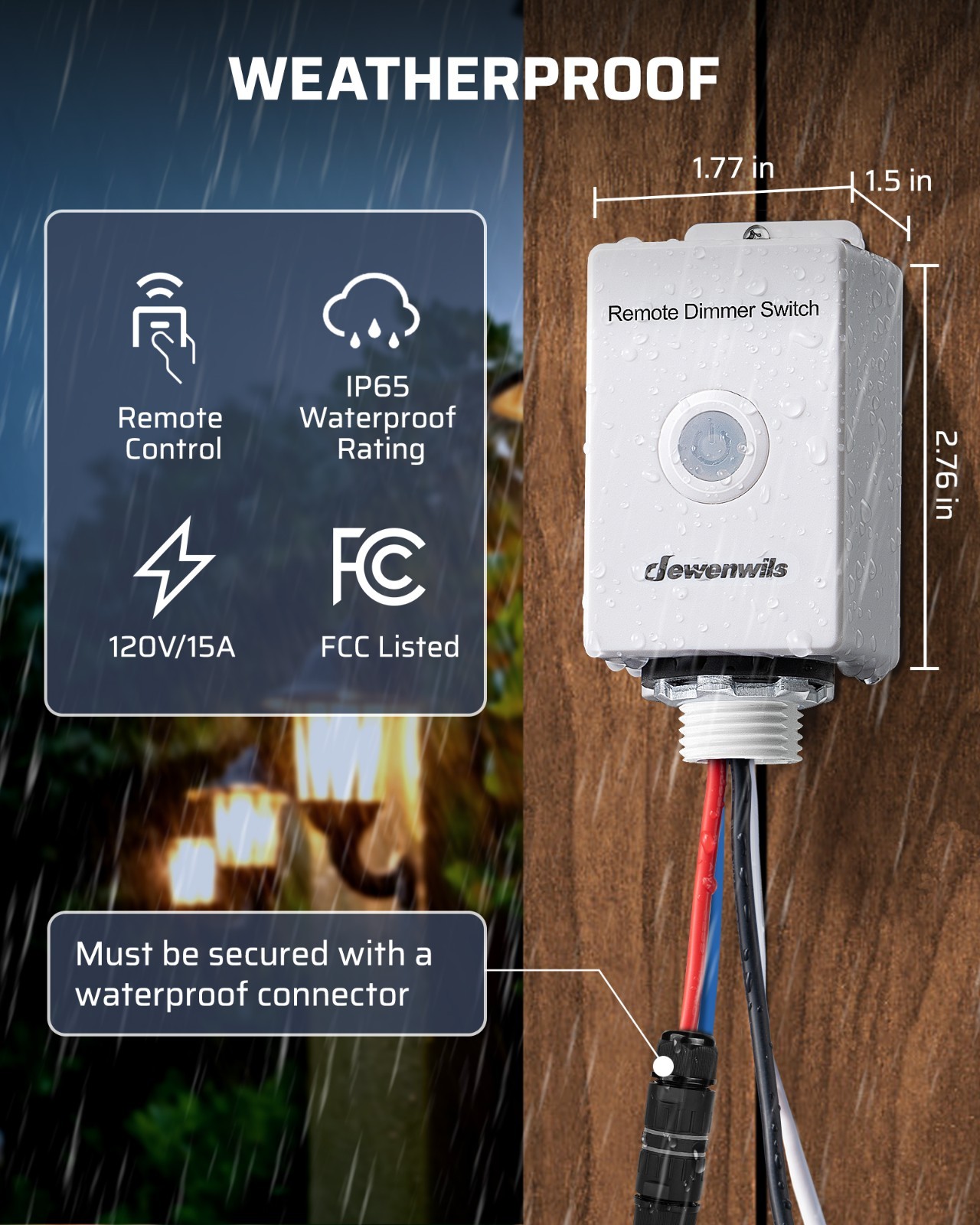 DEWENWILS Outdoor Light Dimmer, Remote Control Wall Switch, No WiFi Needed