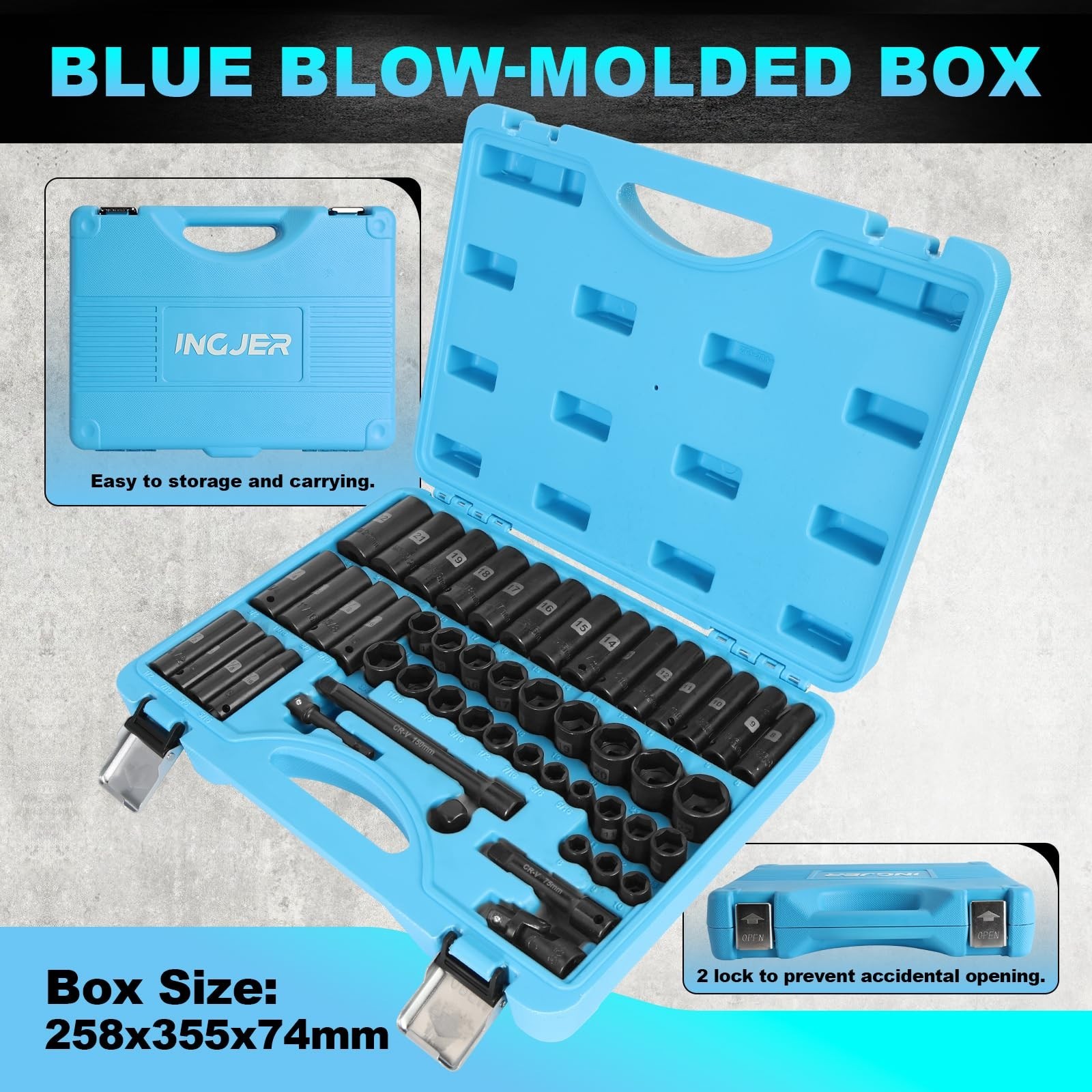 3/8 SAE and metric socket set, 50 Piece Impact Socket Set, StandardSAE (5/16 ...