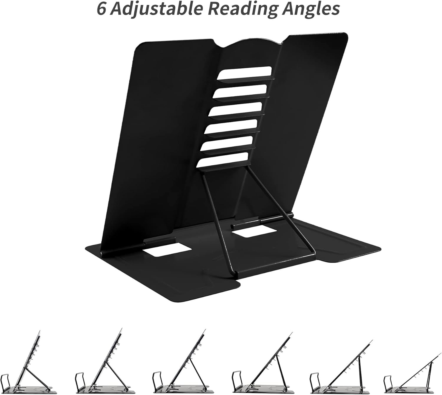 Metal Book Stand Adjustable Holder for Reading Full Black