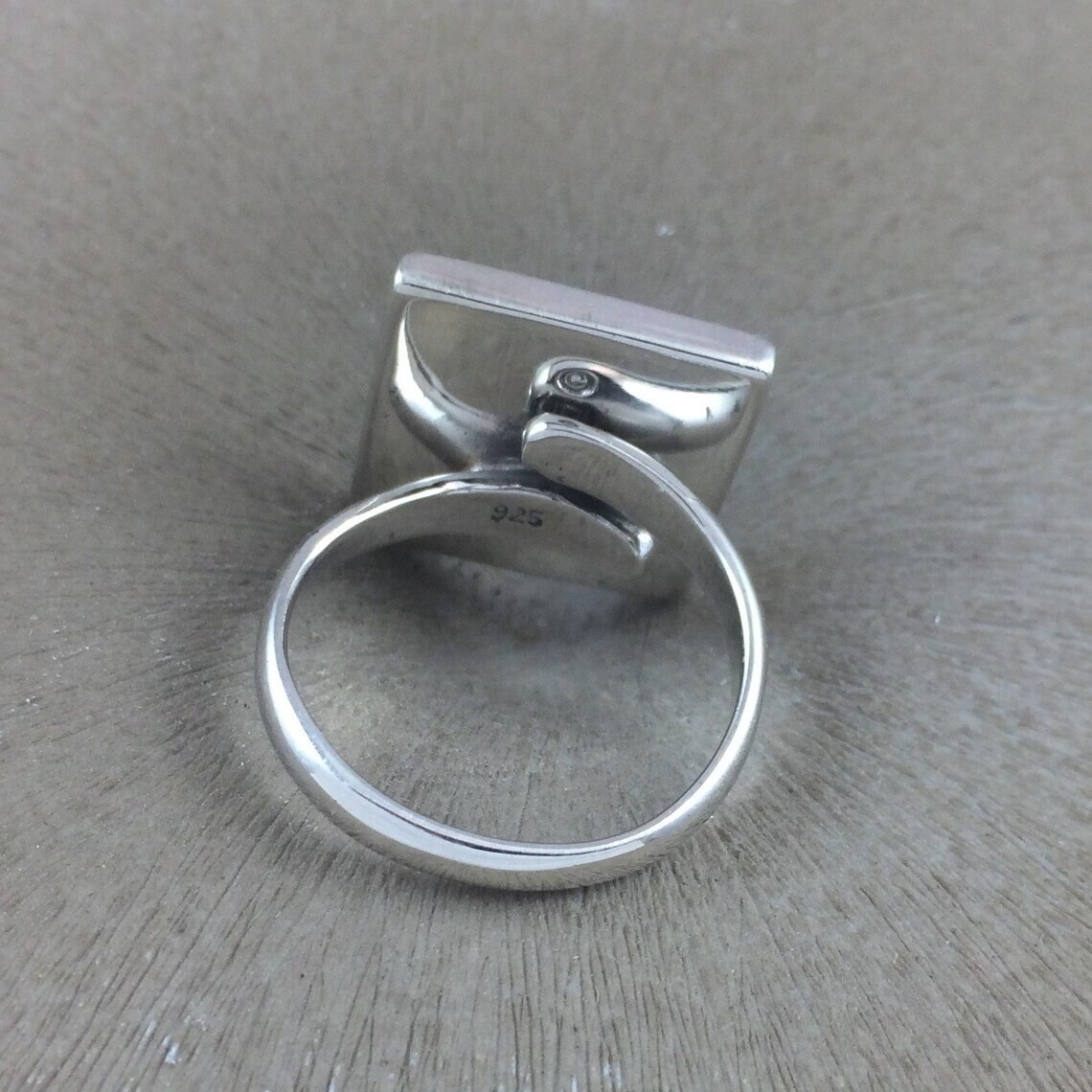 Sterling Silver Ring Blank 15mm Square Bezel Cabochon Setting Adjustable Finding