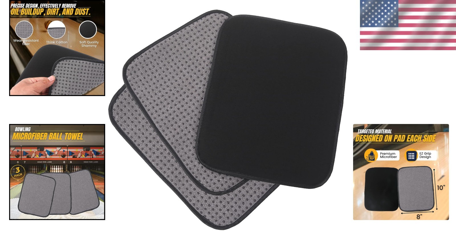Microfiber Bowling Ball Towels - 3-Pack 10''x8'' - Perfect Grip & Shine