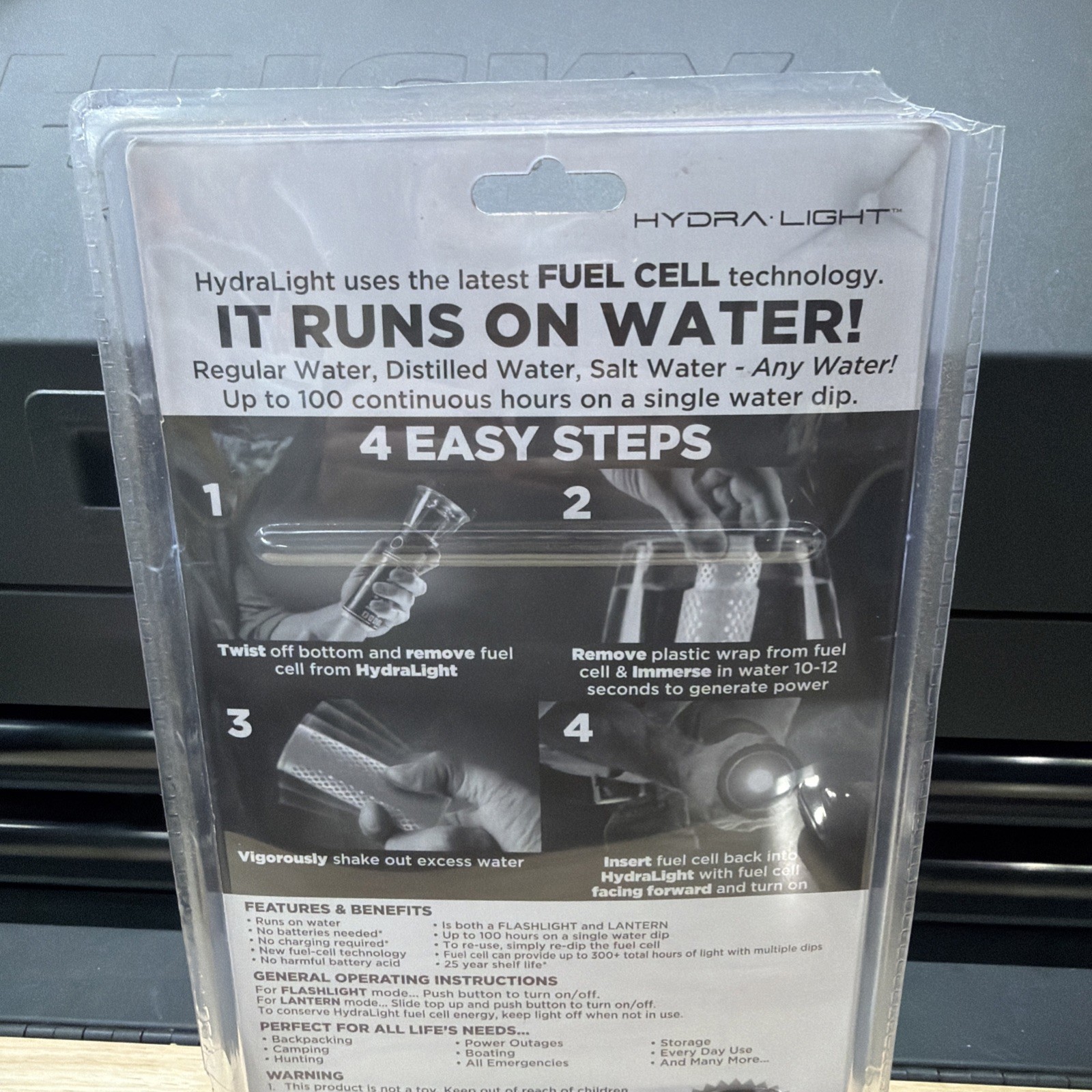 NEW - Hydra Light Flashlight & Lantern No Batteries Runs on Water Hydralight