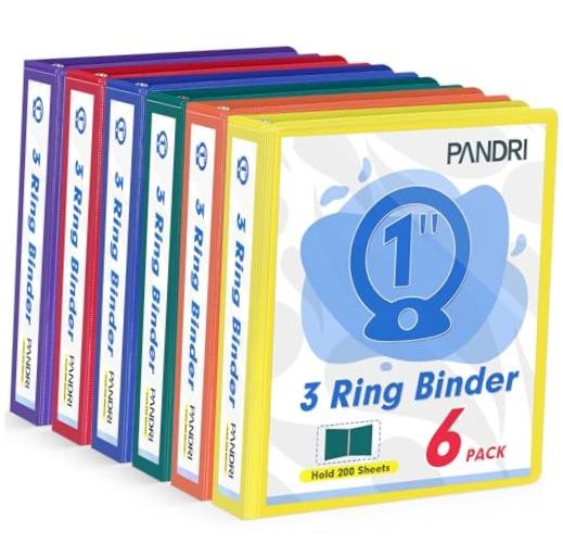 3 Ring Binder 1 Inch,  6 Pack 1-Inch Binder Fits Letter Size 8.5'' x 11''