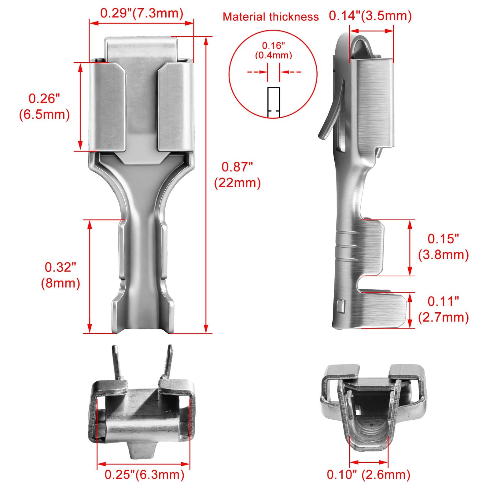 Heschen female spade quick splice crimp terminals 6.3mm Silver