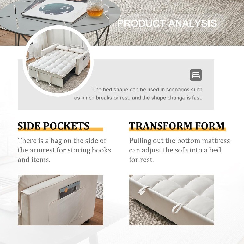 Futon Sofa Bed Modern 3 in 1 Convertible Sleeper Sofa Pull Out Couch Bed Bedroom