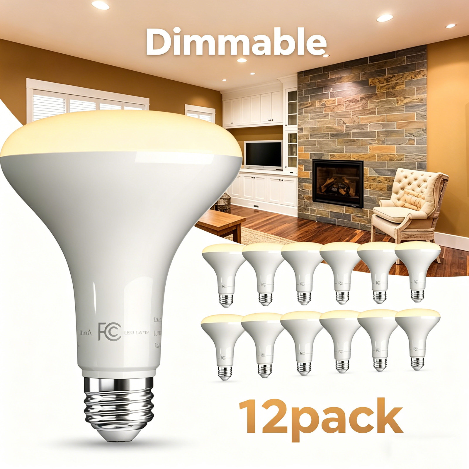 12Pack BR30 LED Bulbs Dimmable Warm White 2700K 65W E26 Recessed CanLights