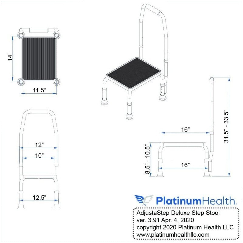 Height Adjustable Step Stool W/ Handle Non-Slip Foot Pads Safe Easy Use