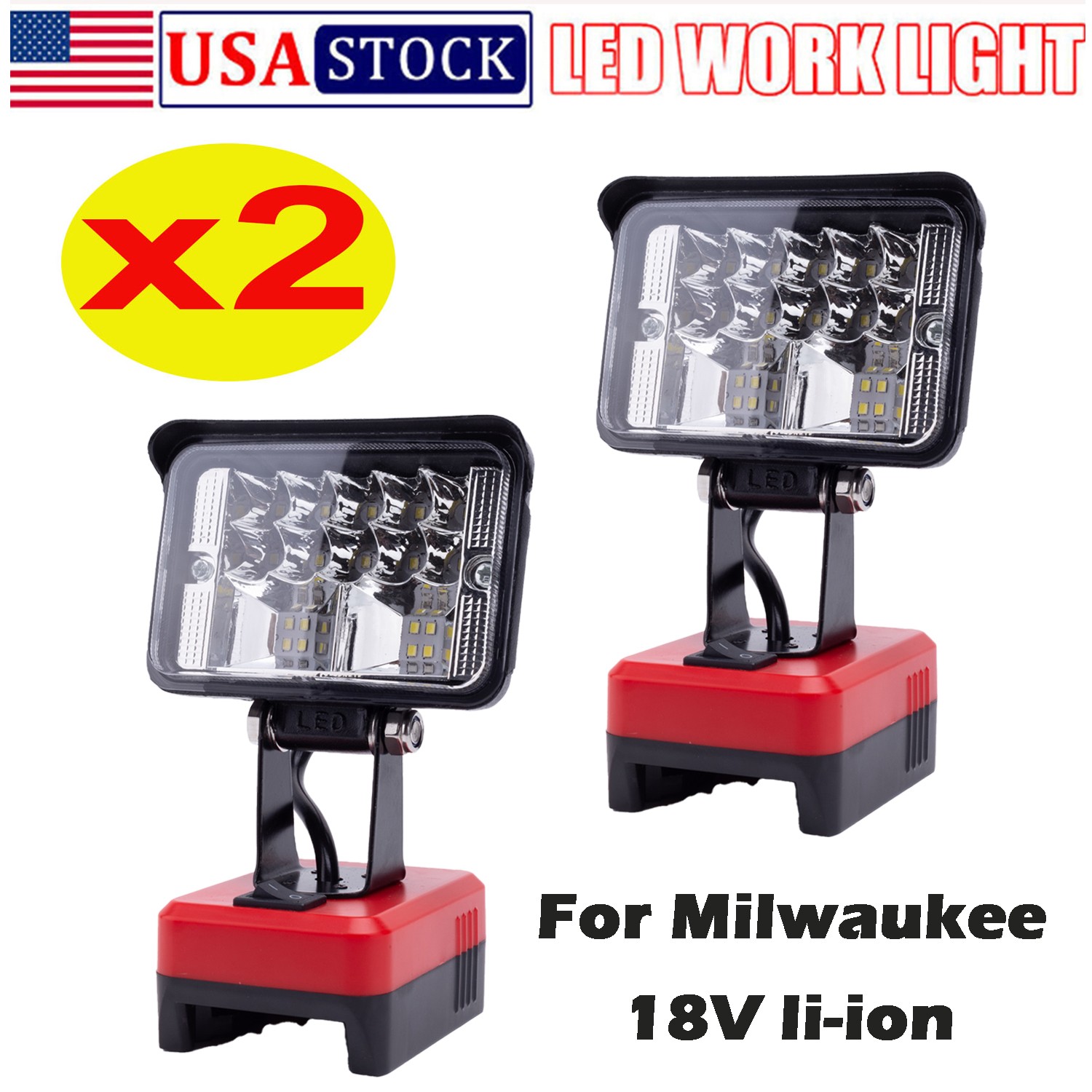 2PCS NEW Cordless LED Work Light For Milwaukee 18V Li-ion Battery w/USB Outdoor