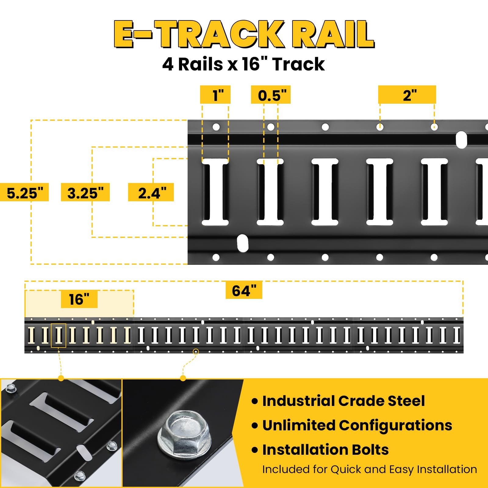 E Track Tie-Down Rail Kit, Trailer Tie Downs, 31 Pcs Set Etrack kit, 4 Yellow
