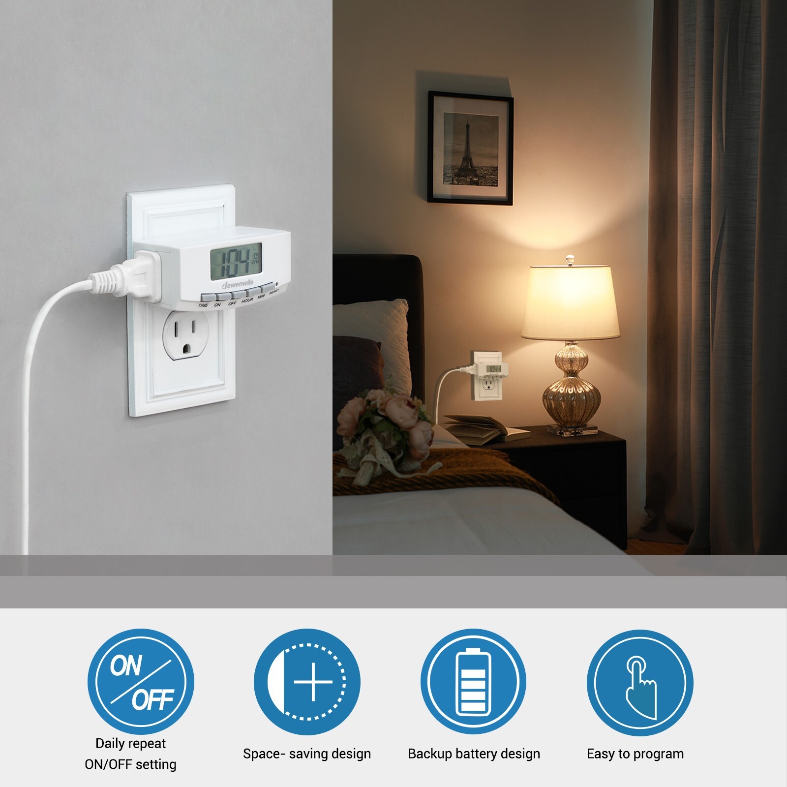 DEWENWILS Digital Timers for Electrical Outlets Plug-in Timer Outlet 2 Pack