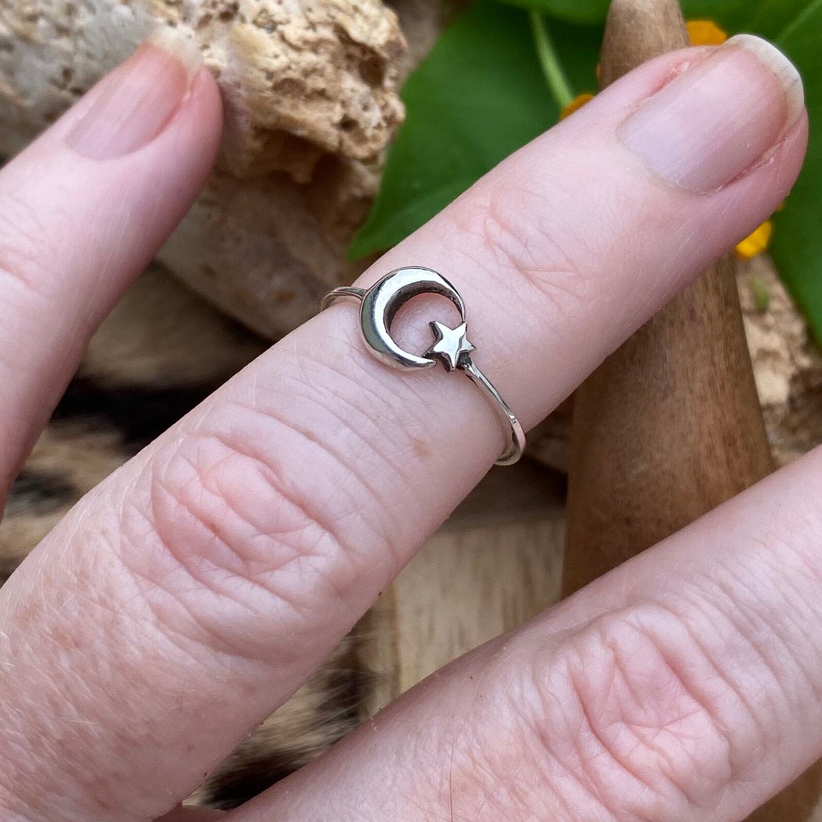 Sterling silver Moon And Star Toe Ring Midi Ring