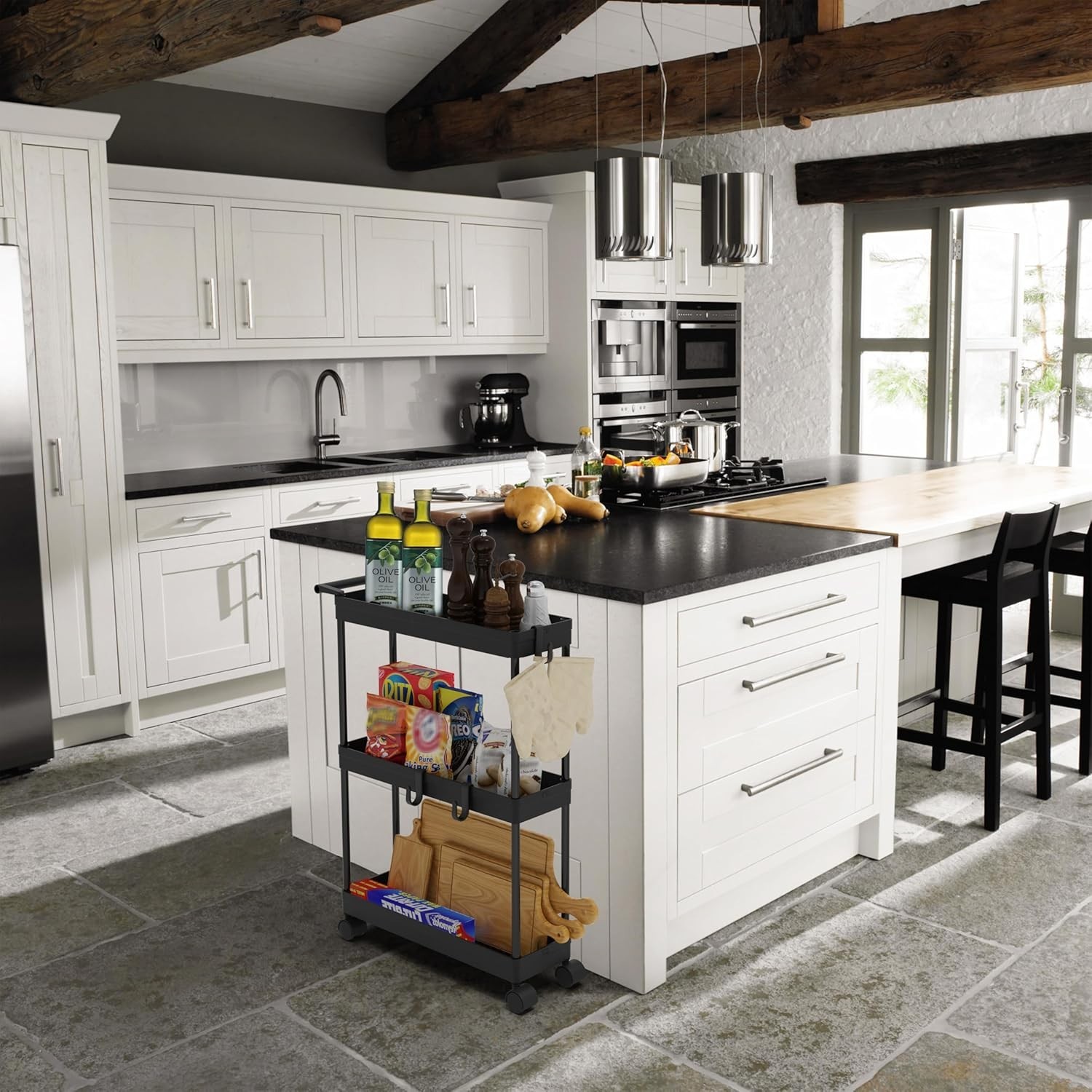 3-Tier Narrow Storage Cart with Wheels, Space-Saving Design
