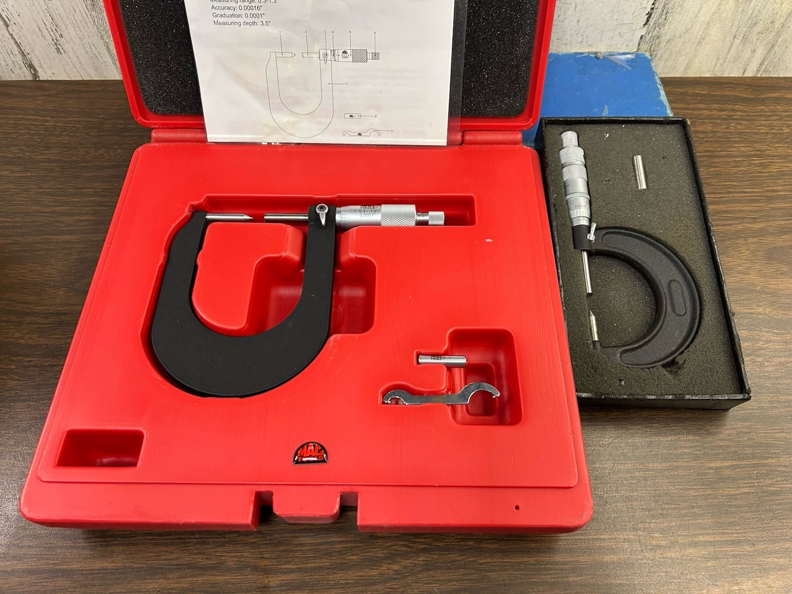 Mac Tools 0.3-1.3” Disc Brake Micrometer 3-1/2” Throat & Central Tools 6201
