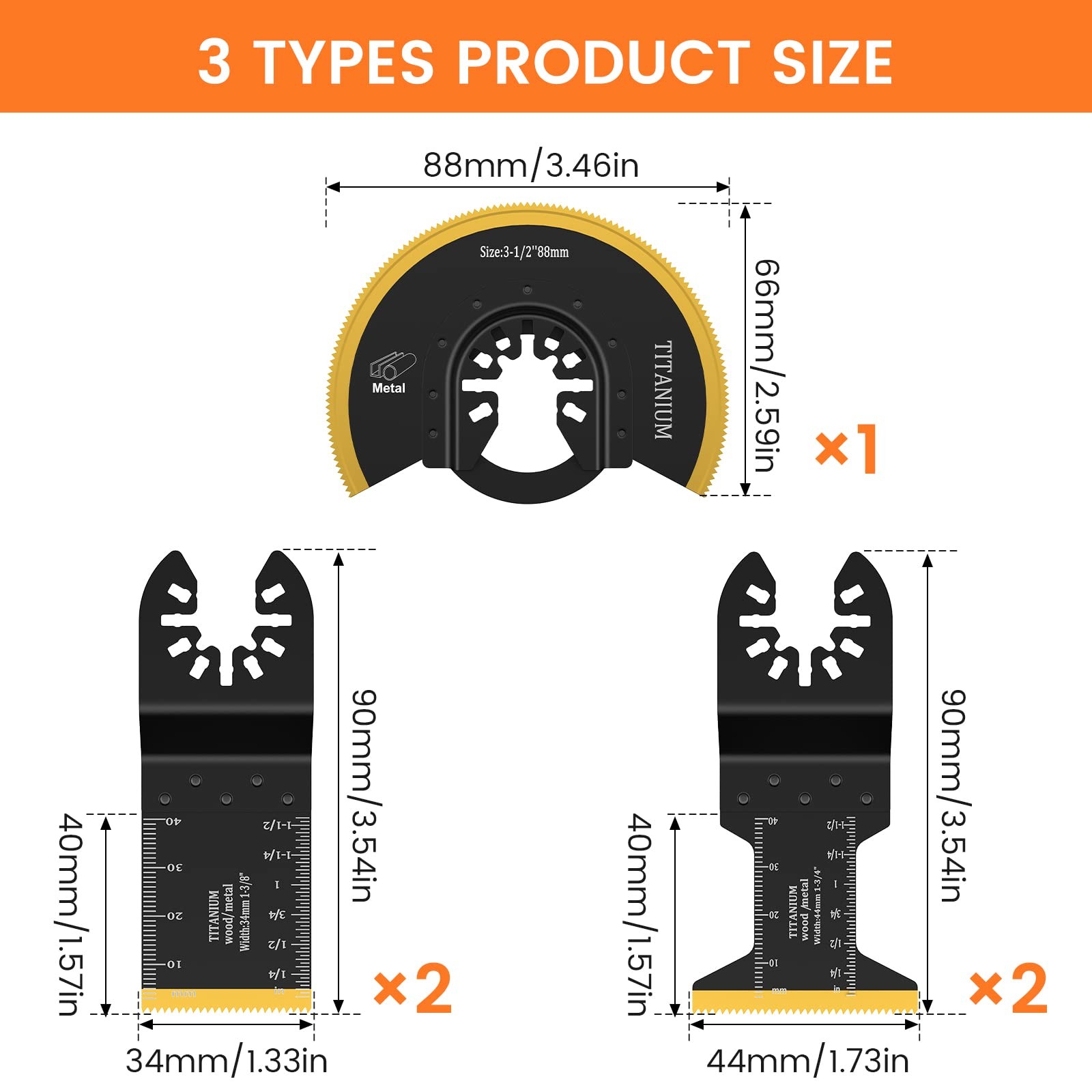 JTWEB 5PCS Titanium Oscillating Saw Blades Kit, 5Pcs/kit