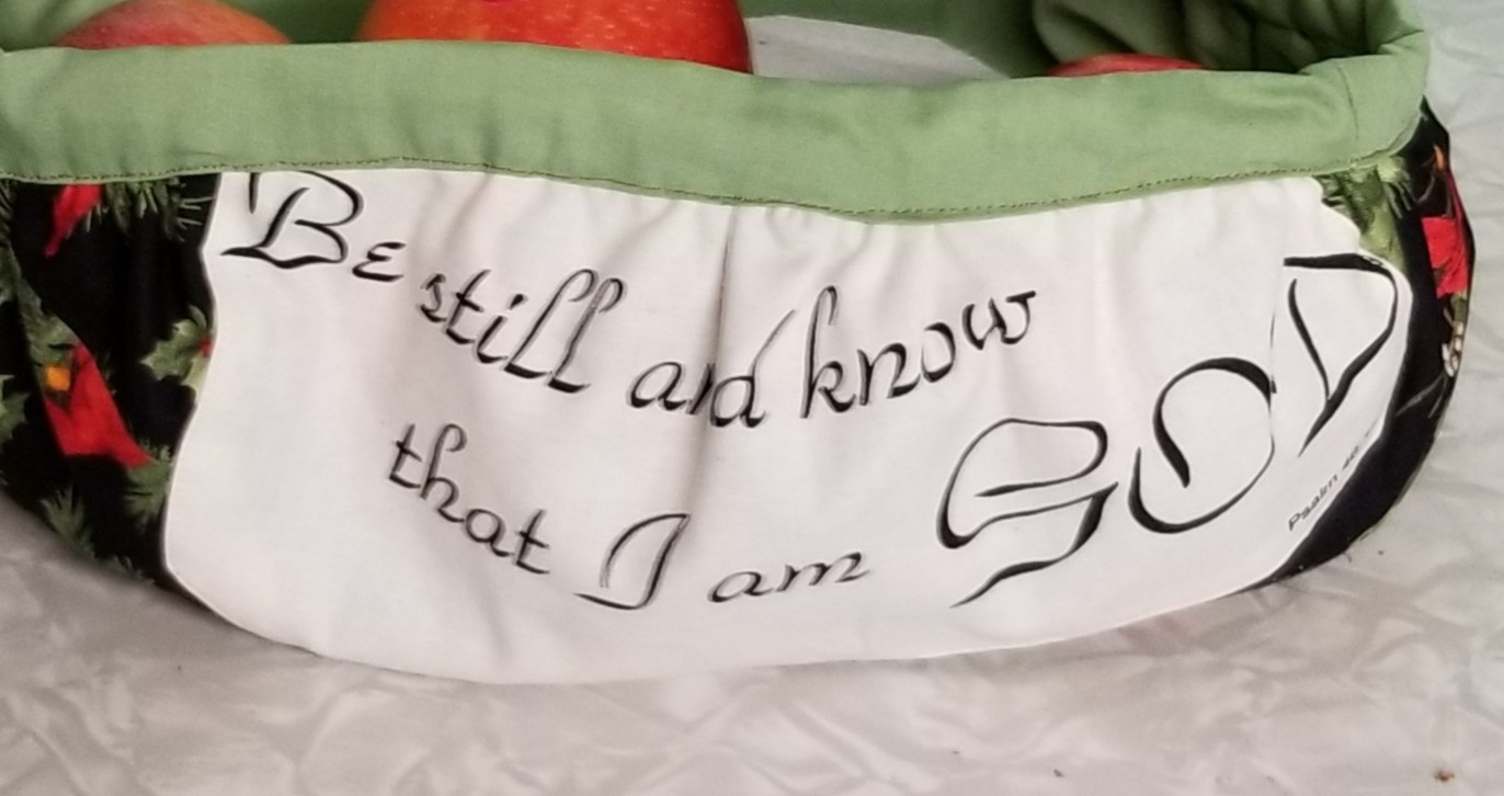 Cardinals Fabric Fruit basket With Bible Verse- Handmade