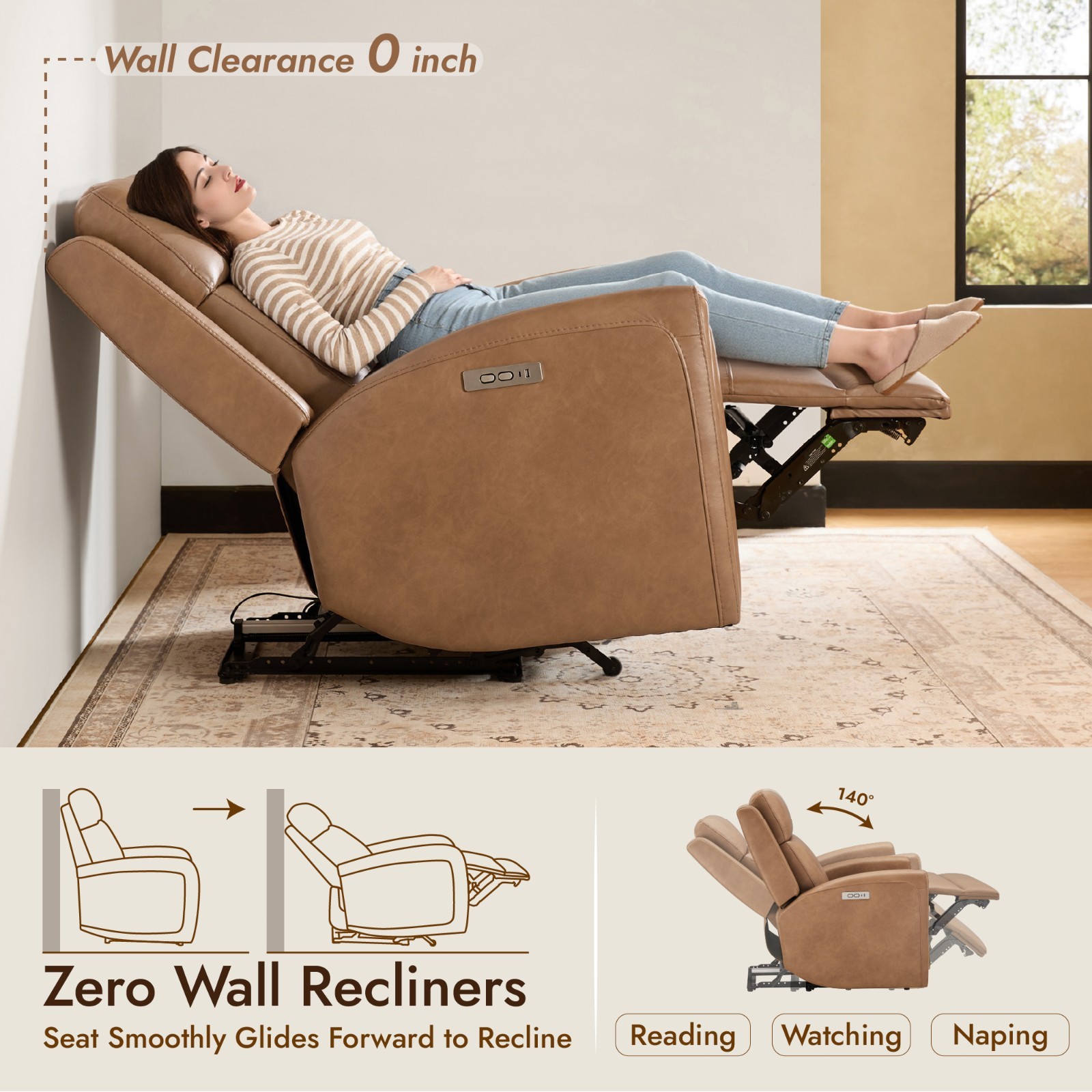 CHITA Zero Wall Hugger Power Recliner for Small Spaces, Modern Electric Recliner