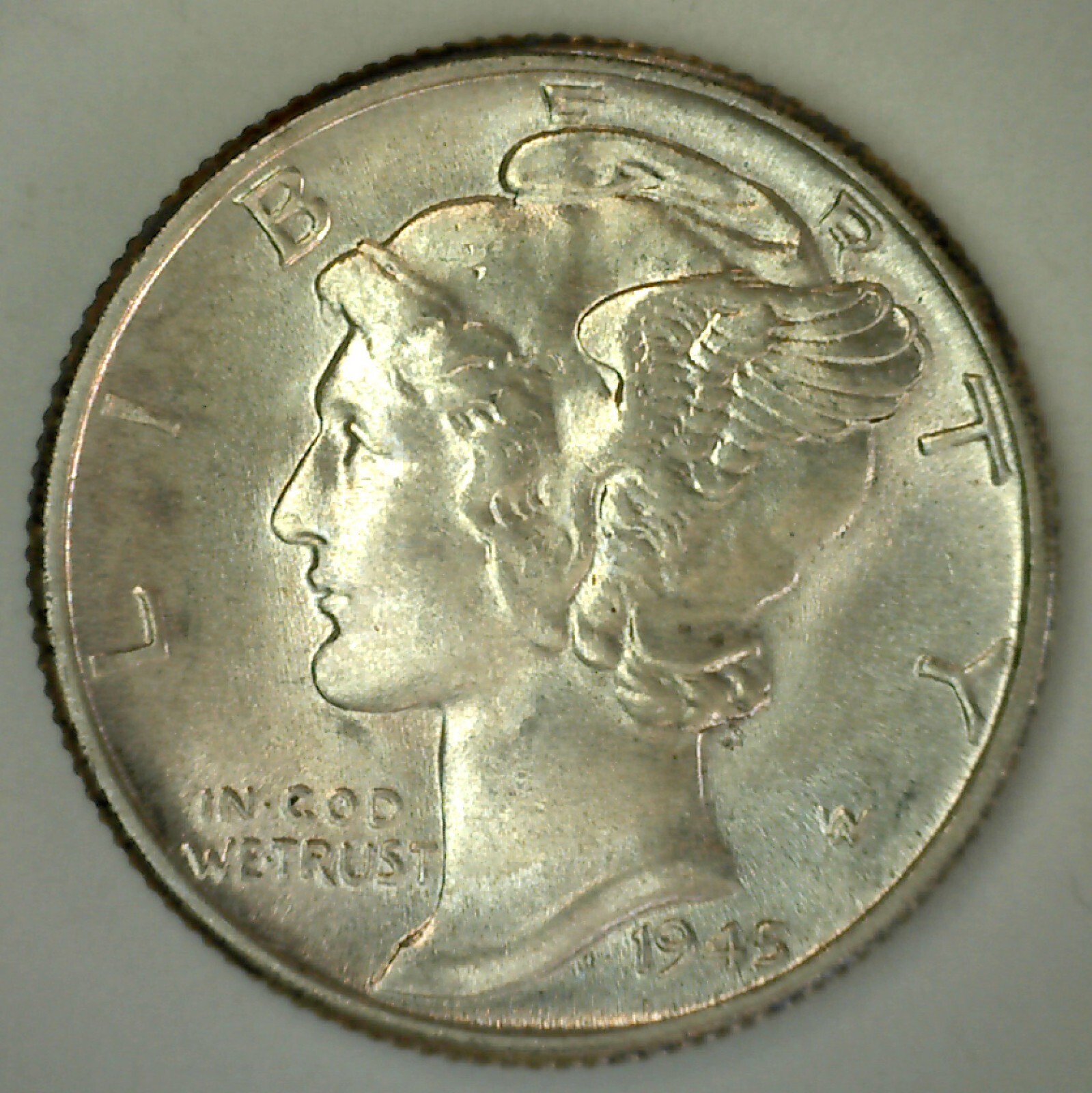 SILVER 1945 Mercury Dime US 10c Uncirculated Ten Cents Coin Toned