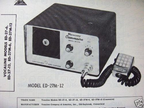 VOCALINE ED-27-6, ED-27-12, ED-27M-6, ED-27M-12 CITIZENS BAND CB RADIO PHOTOFACT