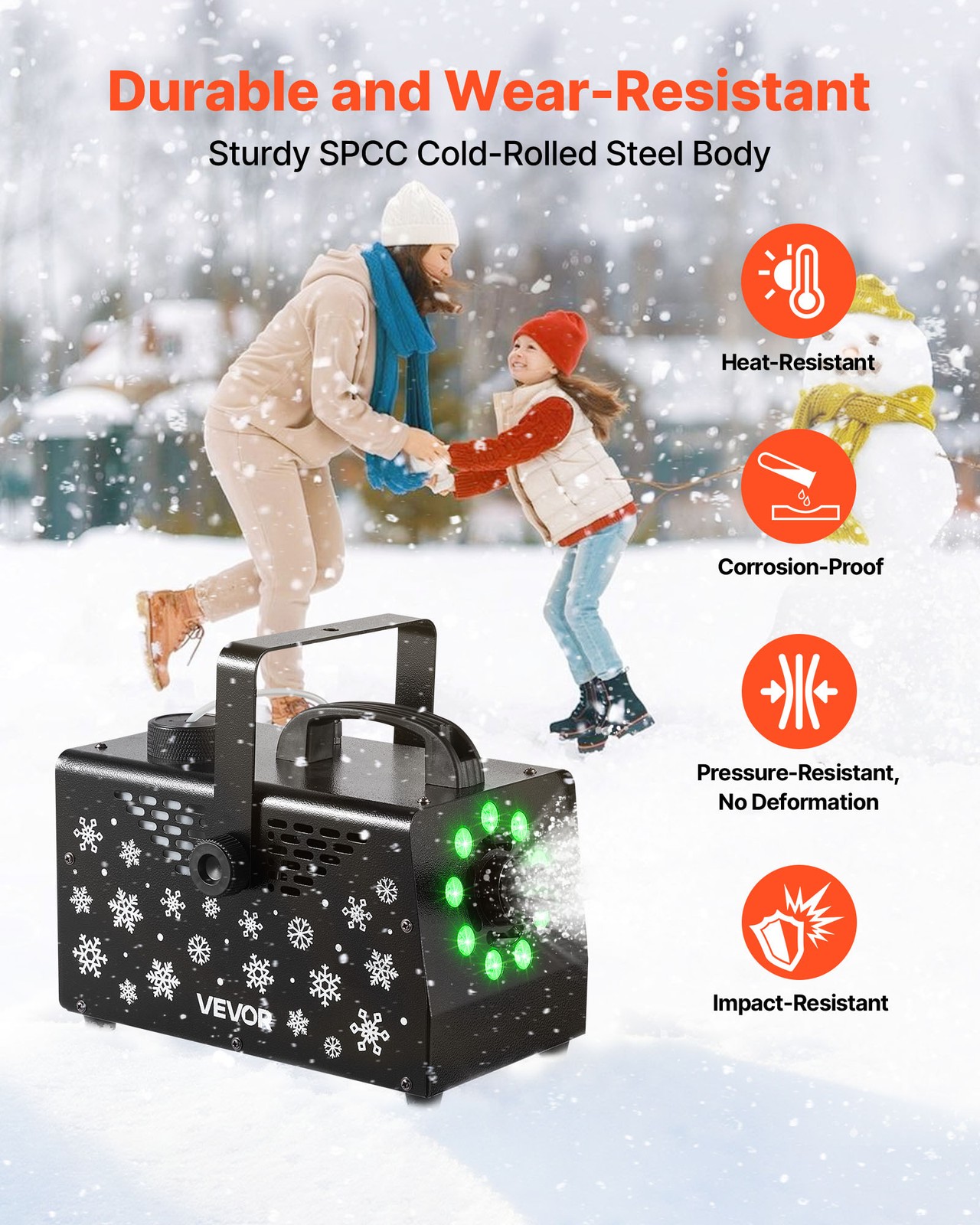 VEVOR Snow Machine 900W Handheld Hanging LED Snow Maker Wireless Remote Control