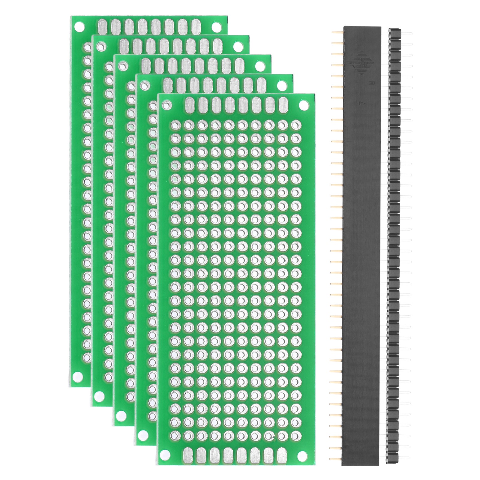 5Pcs 7x3cm PCB Board Kit 2.54mm Spacing 1.5mm Thick W 40-Pin Headers, Green