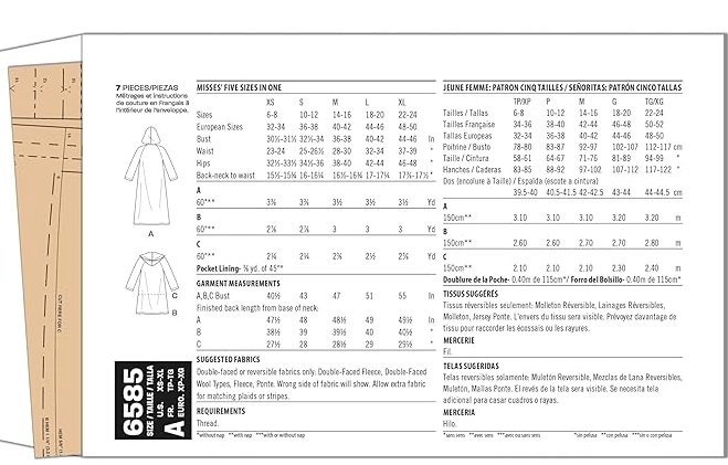 New Look Misses' Coat with Hood Sewing Pattern Packet, Design Code S9129, Sizes