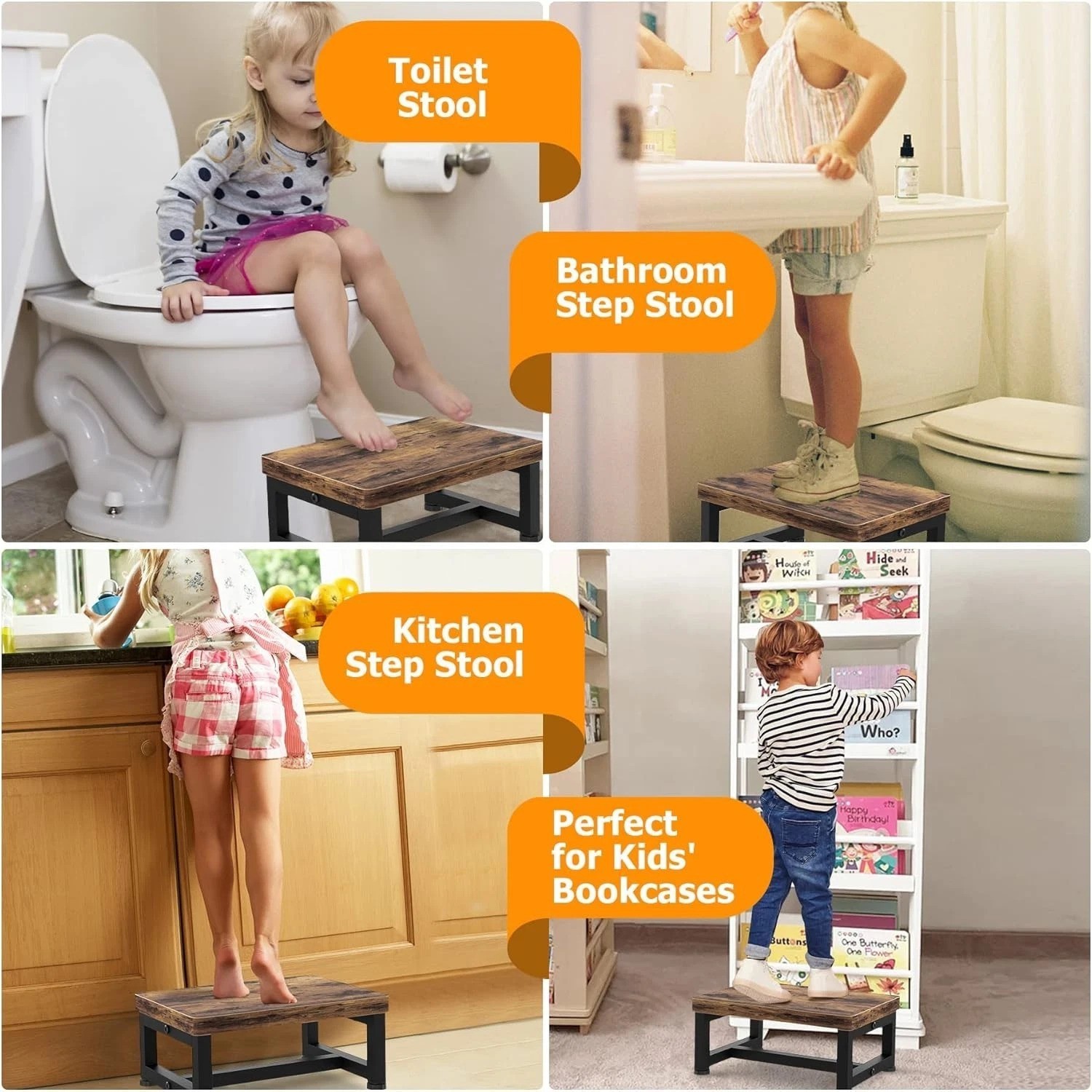 Versatile Wooden Step Stool for Kids & Adults - 500 lbs Capacity, Easy Assembly