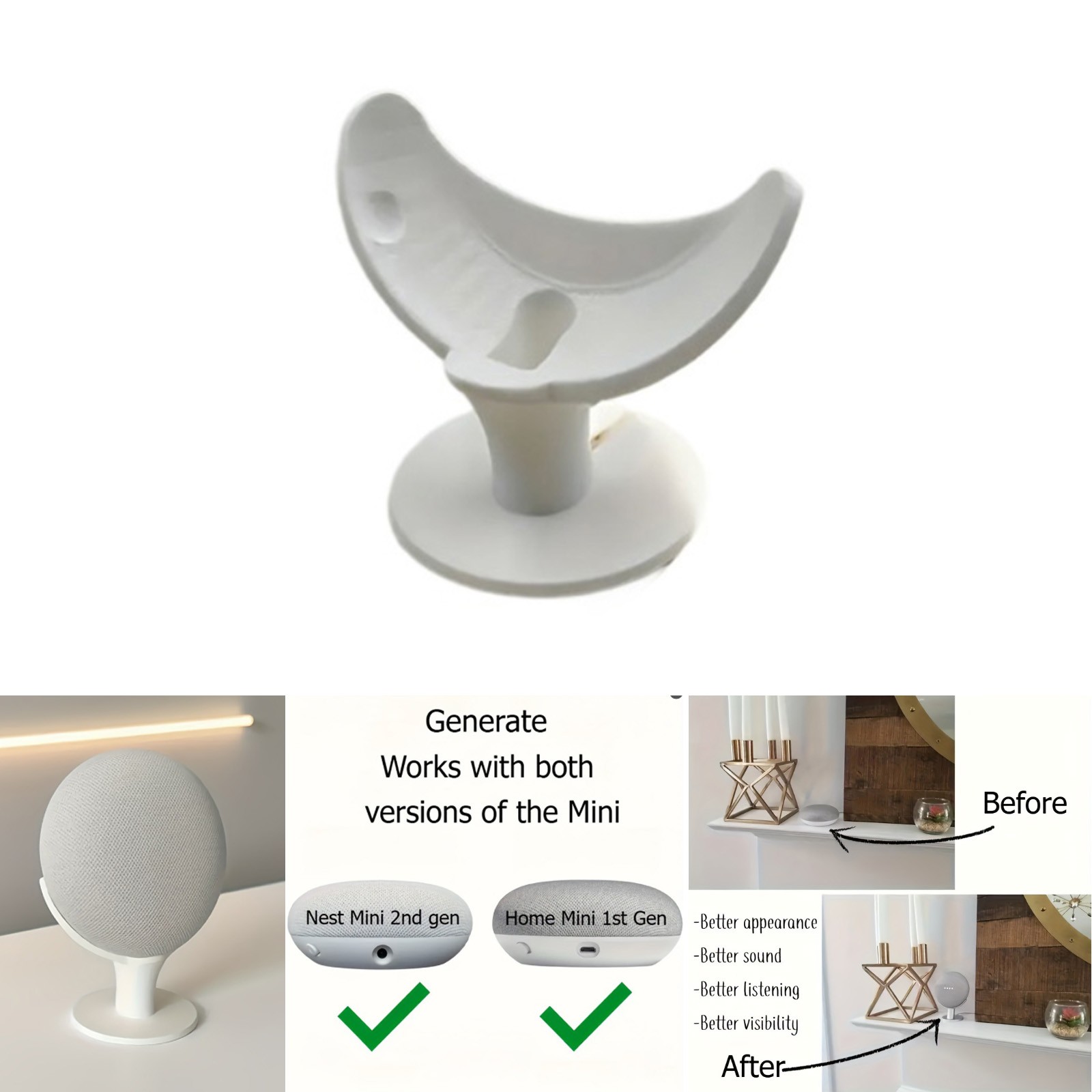Stand Base for Google Nest Mini 2nd / Home Mini 1st Gen Smart Bluetooth Speaker