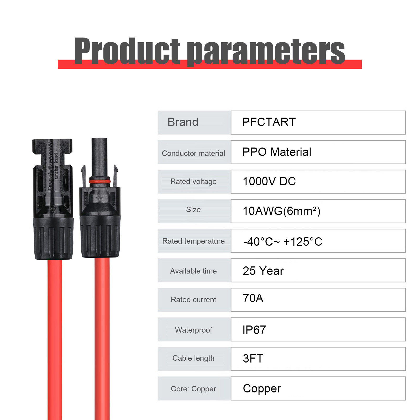 6mm² Solar Panel Extension Cable Solar Panel Wiring Wire Adapter for Off-Grid
