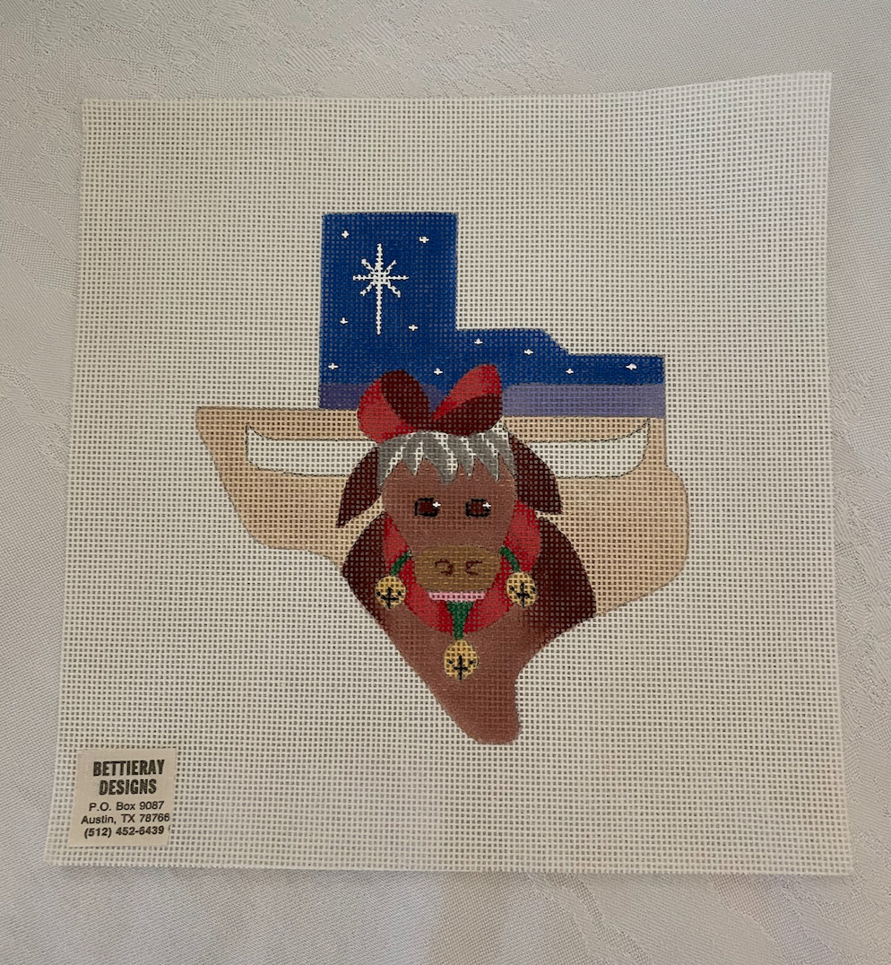 Bettieray Designs - TEXAS LONGHORN - Hand painted 18 mesh needlepoint canvas