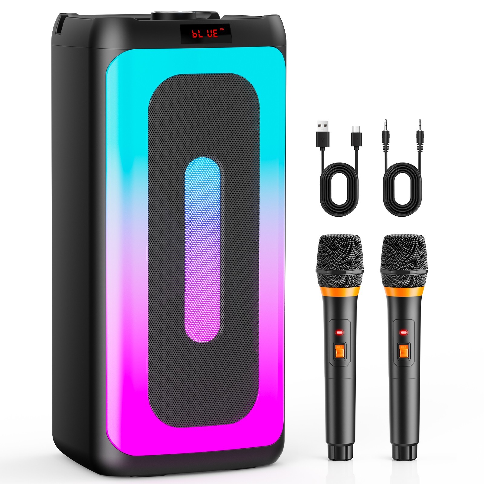 JYX Bluetooth Karaoke Machine With 2 Wireless Mics LED Rechargeable Speaker - US