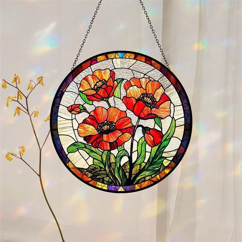 Poppy Flowers Suncatcher,Plant Home Decor,Botanical Art,Artistic Poppy,Memory