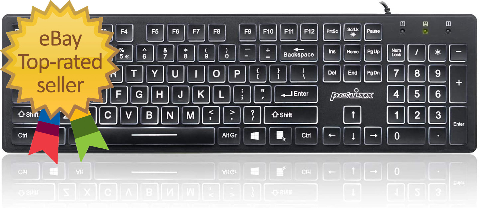 PERIBOARD  317 Wired Backlit USB Keyboard  Big Print Letter with White Illuminat