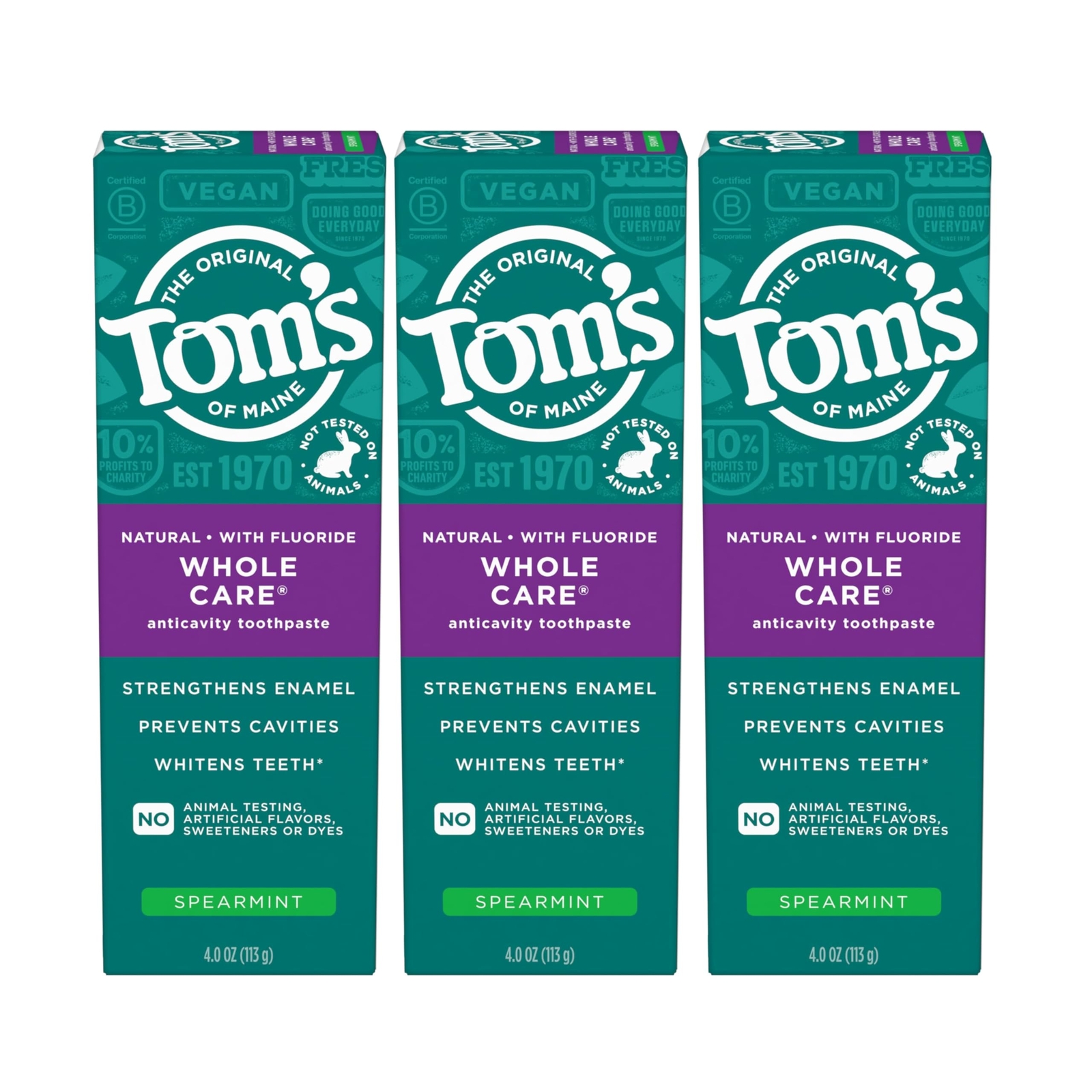 Tom's of Maine Natural Spearmint Fluoride Toothpaste Pack of 3 4 Ounce Tubes