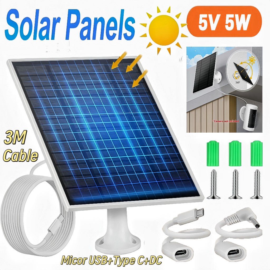 5V Panel Solar Para Camara De Seguridad Cargador Solar Portatil USB DC Tipo C