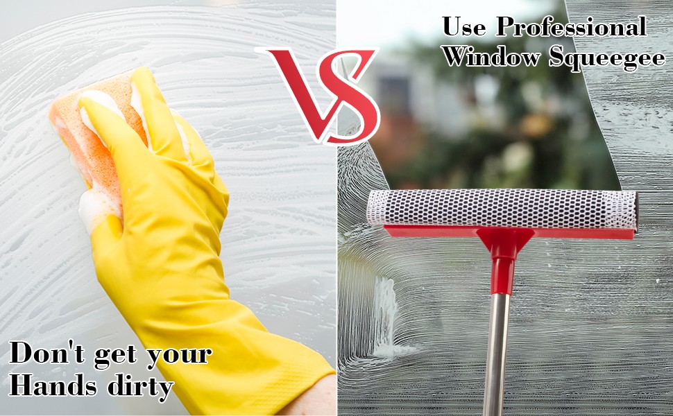 Professional Standard Window Squeegee,2-in-1 Window Cleaner Sponge and Soft