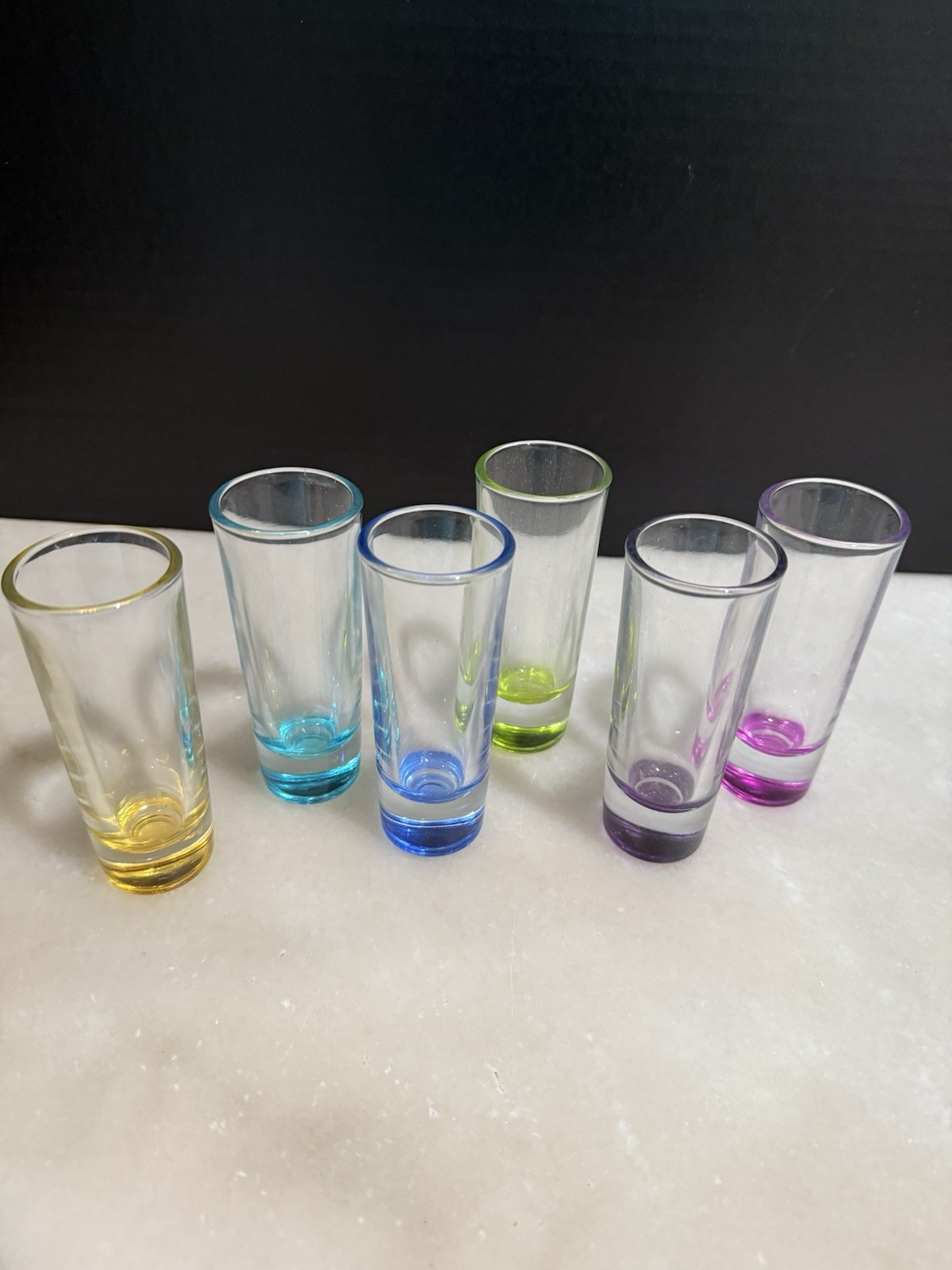 Vtg Set of 6 Libbey Crisa Tall Shot Glasses Shooters Heavy Bottom Multicolor