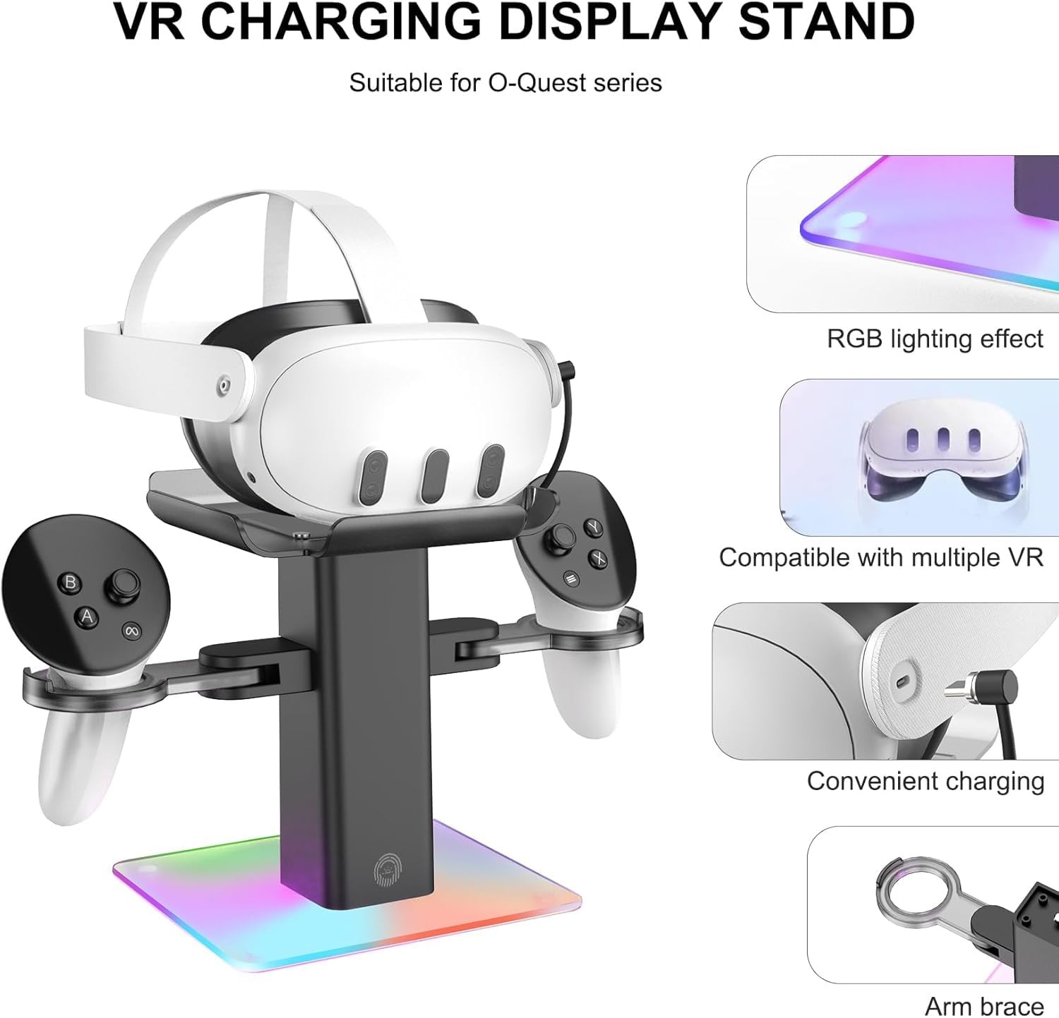 VR Charging Display Stand with LED Lights for Quest 3/3S/2 - Fast Dock